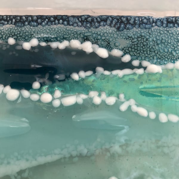 Aqua and blue fused glass seascape 