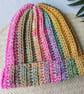 Crochet Hat Beanie Chunky Rainbow Yarn 'Candy'