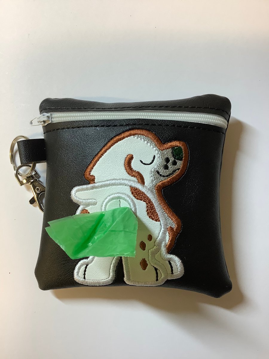 Attractive Embroidered Black  Faux leather dog poo bag dispenser,dog walking,