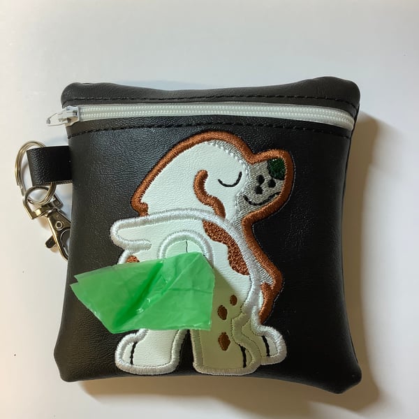 Attractive Embroidered Black  Faux leather dog poo bag dispenser,dog walking,