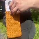 Crochet copper mobile phone bag, small travel purse, water bottle carrier 