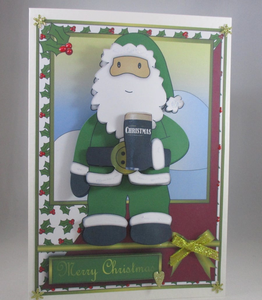 Handmade Irish Santa Card, 3D, Decoupage, Personalise