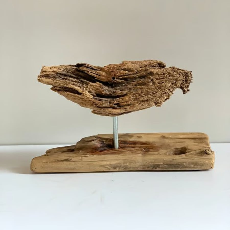 Handmade Driftwood Sculpture  Modern Abstract Original Coastal Art Decor 