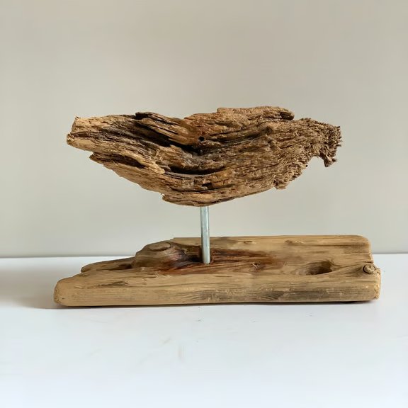 Handmade Driftwood Sculpture  Modern Abstract Original Coastal Art Decor 
