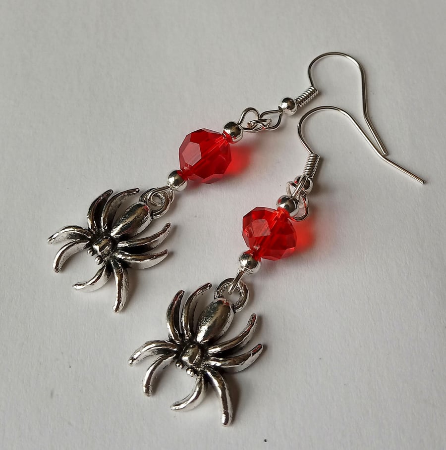 Red Crystal Spider Gothic Earrings