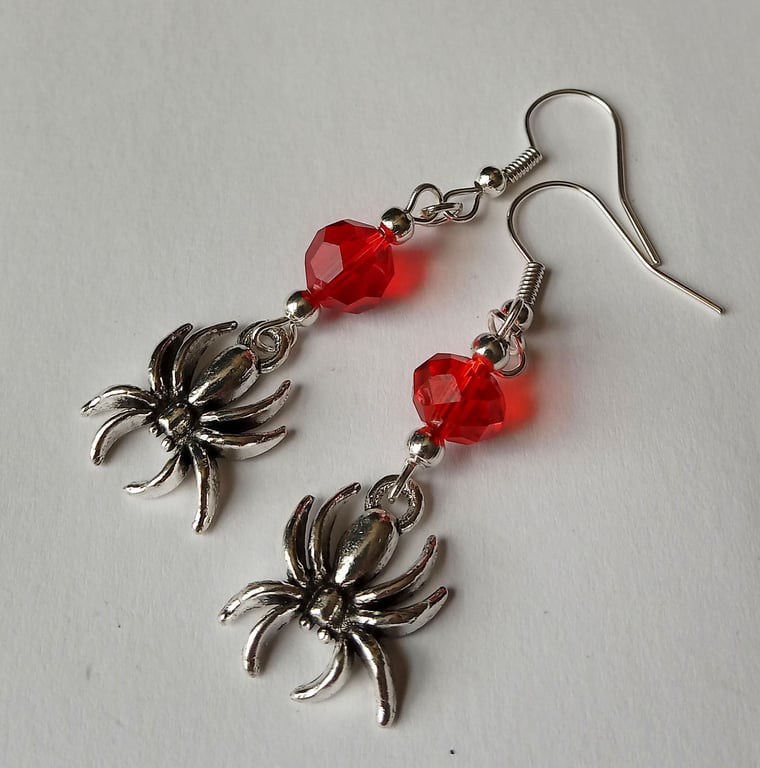 Red Crystal Spider Gothic Earrings