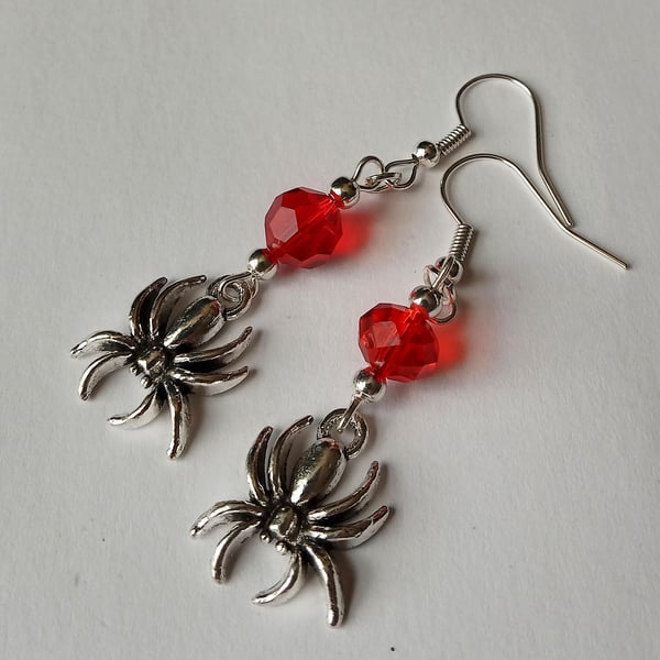 Red Crystal Spider Gothic Earrings