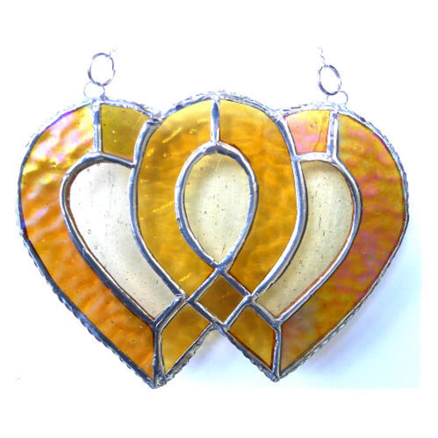 Entwined Heart Suncatcher Stained Glass Golden Wedding 032