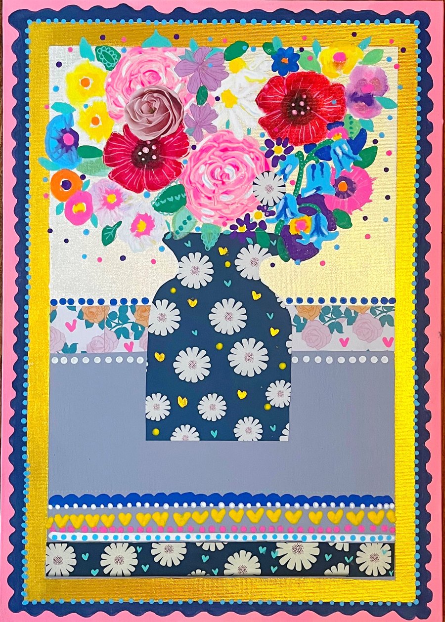Daisy and Bluebell Flower Art