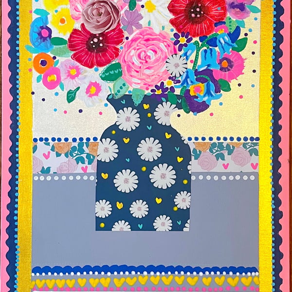 Daisy and Bluebell Flower Art