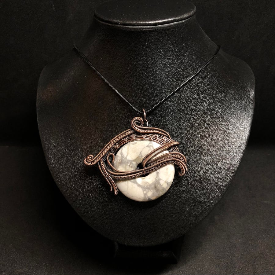 Time Turner Wire Wrapped Pendant with Howlite Gemstone on Copper