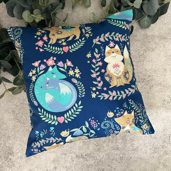 Square Small Cushion in a floral fox fabric - New Home, Home Decor, Bedroom