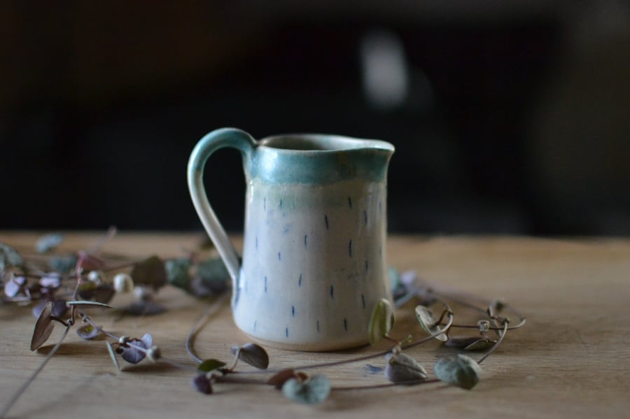 Small Ceramic Solstice jug (a) Decorated with Linear detail and turquoise glaze