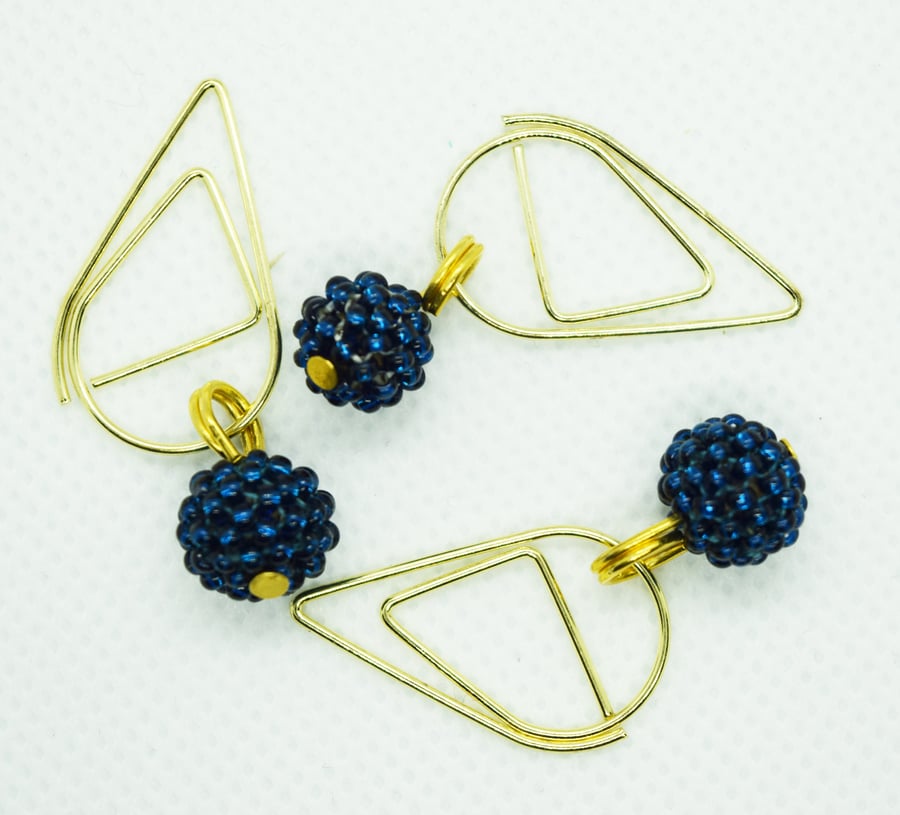 Dark Blue Beaded Bead Teardrop Journal Planner Clips, Paperclip Bookmarks
