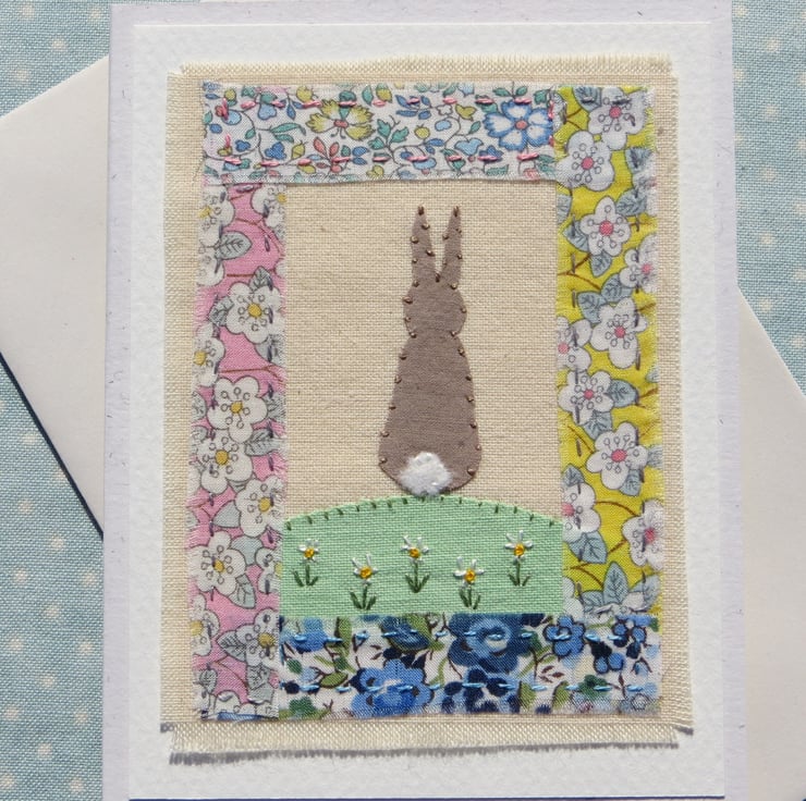 Little Rabbit hand-stitched card for a baby, ch... - Folksy