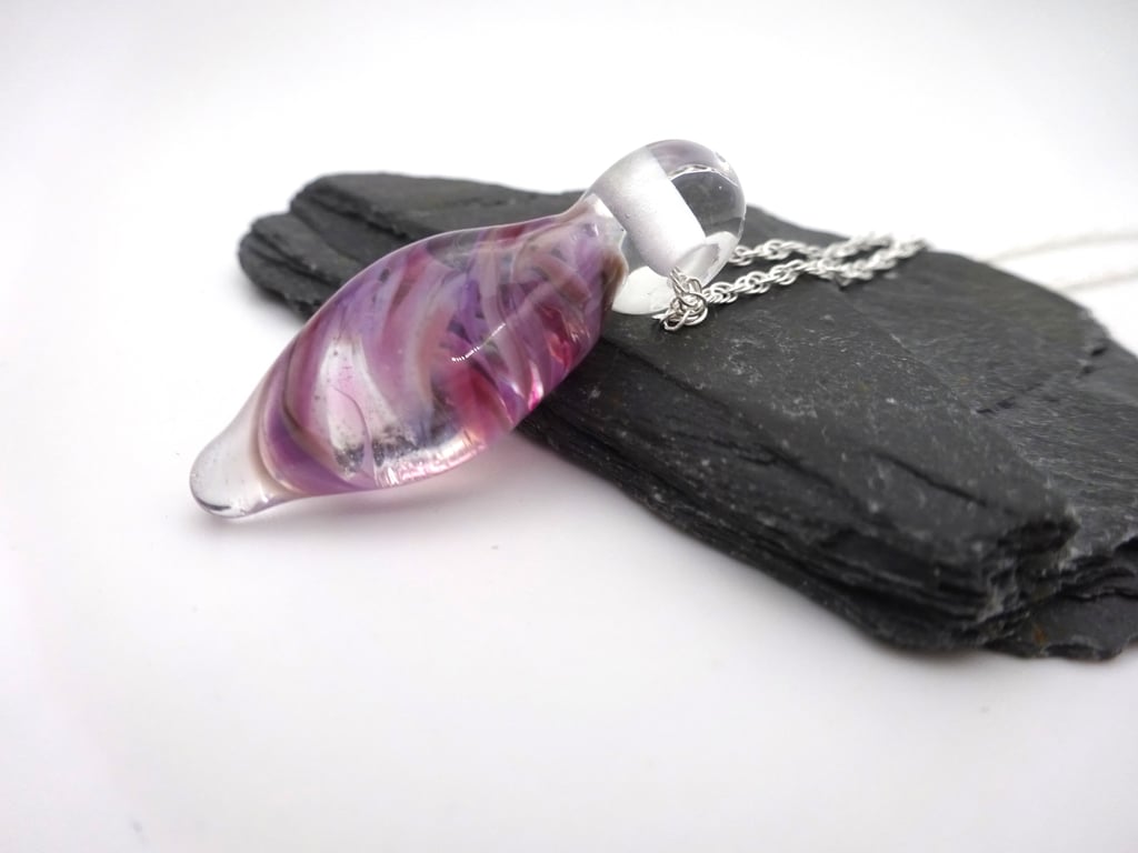 pink purple glass droplet pendant necklace