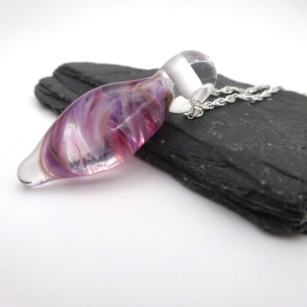 pink purple glass droplet pendant necklace