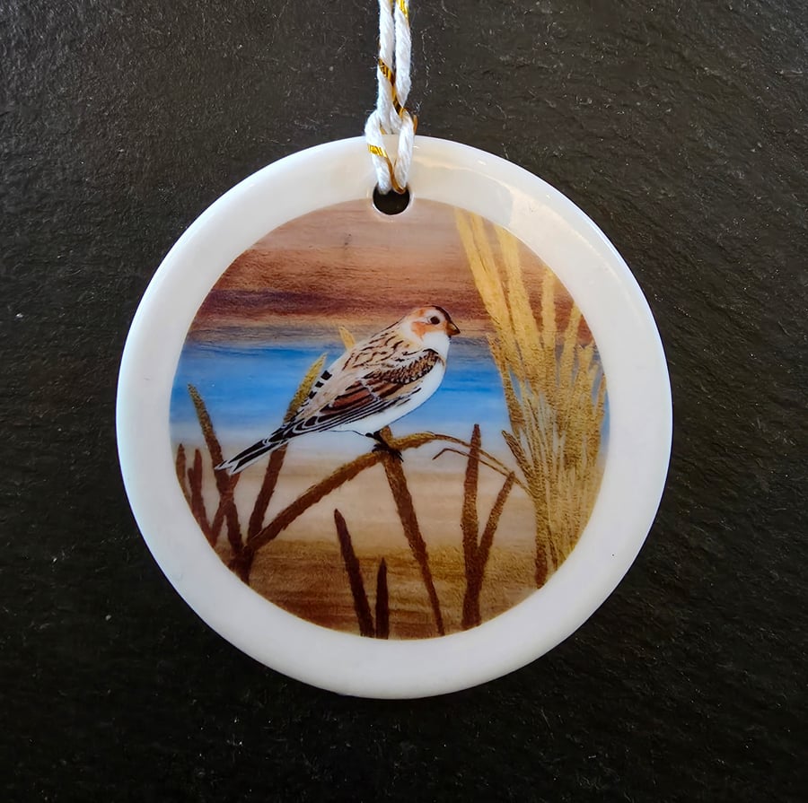 Snow Bunting Ceramic Hanging Bauble 