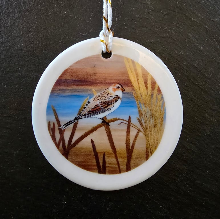 Snow Bunting Ceramic Hanging Bauble 
