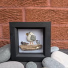 Seagull stone and seaglass white box frame 