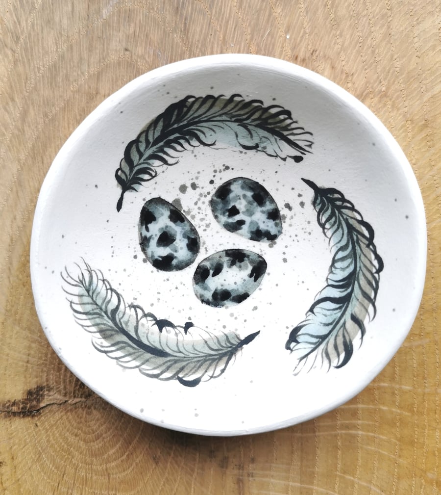 Porcelain nest bowl with eggs and feathers Spring Wedding no. 6