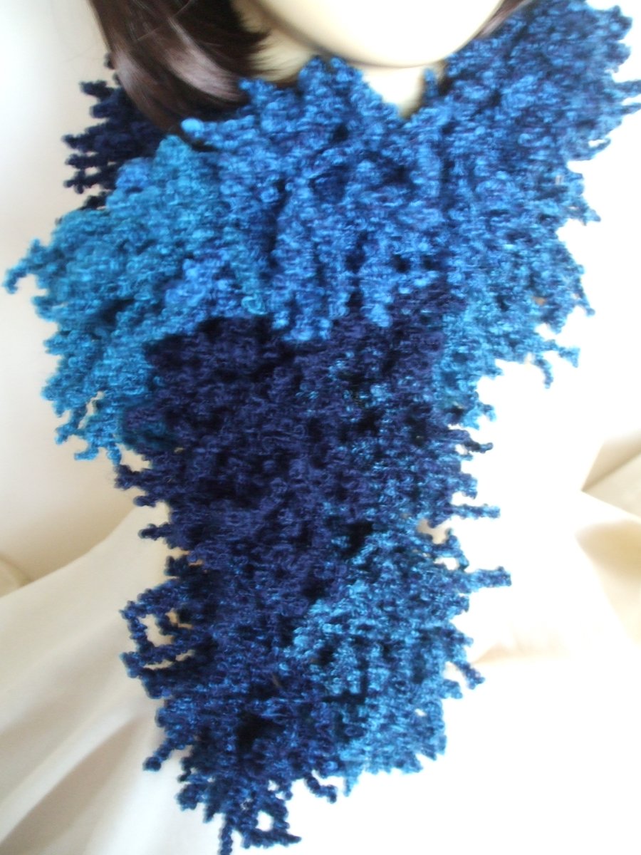 Knitted Shaggy Scarf in Shades of Turquoise