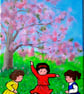 Little Girls Playing In The Spring. Original art on canvas - Image 4
