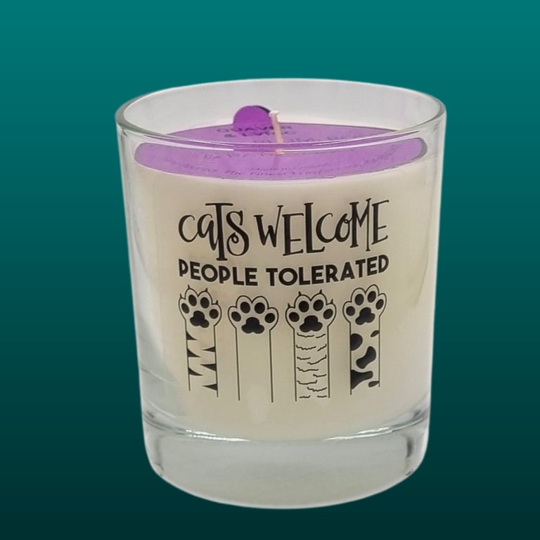 Soy Wax Scented Candle in Glass Cats Welcome Design 30cl  Gift