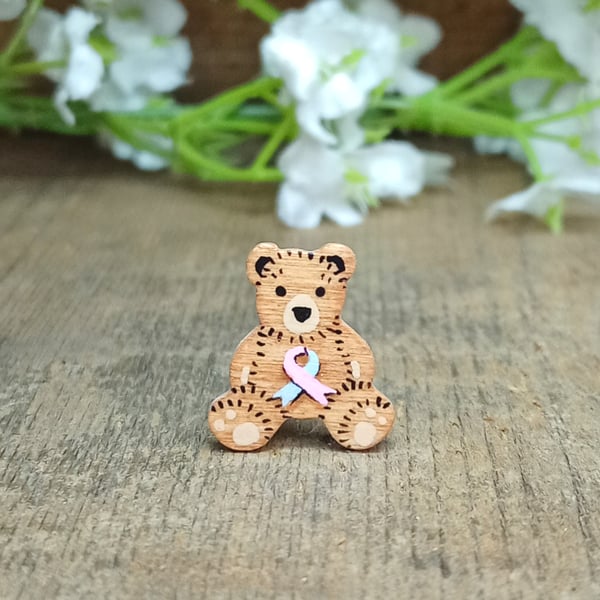 Tiny Baby Loss Awareness Ribbon Bear Pin, Handmade Miscarriage Support Gift