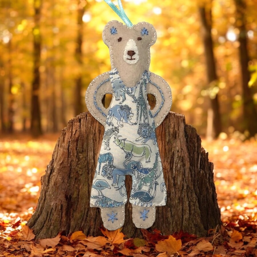 Baby Gift Wool Felt and Liberty print Fawn Bear Hanging Decoration 