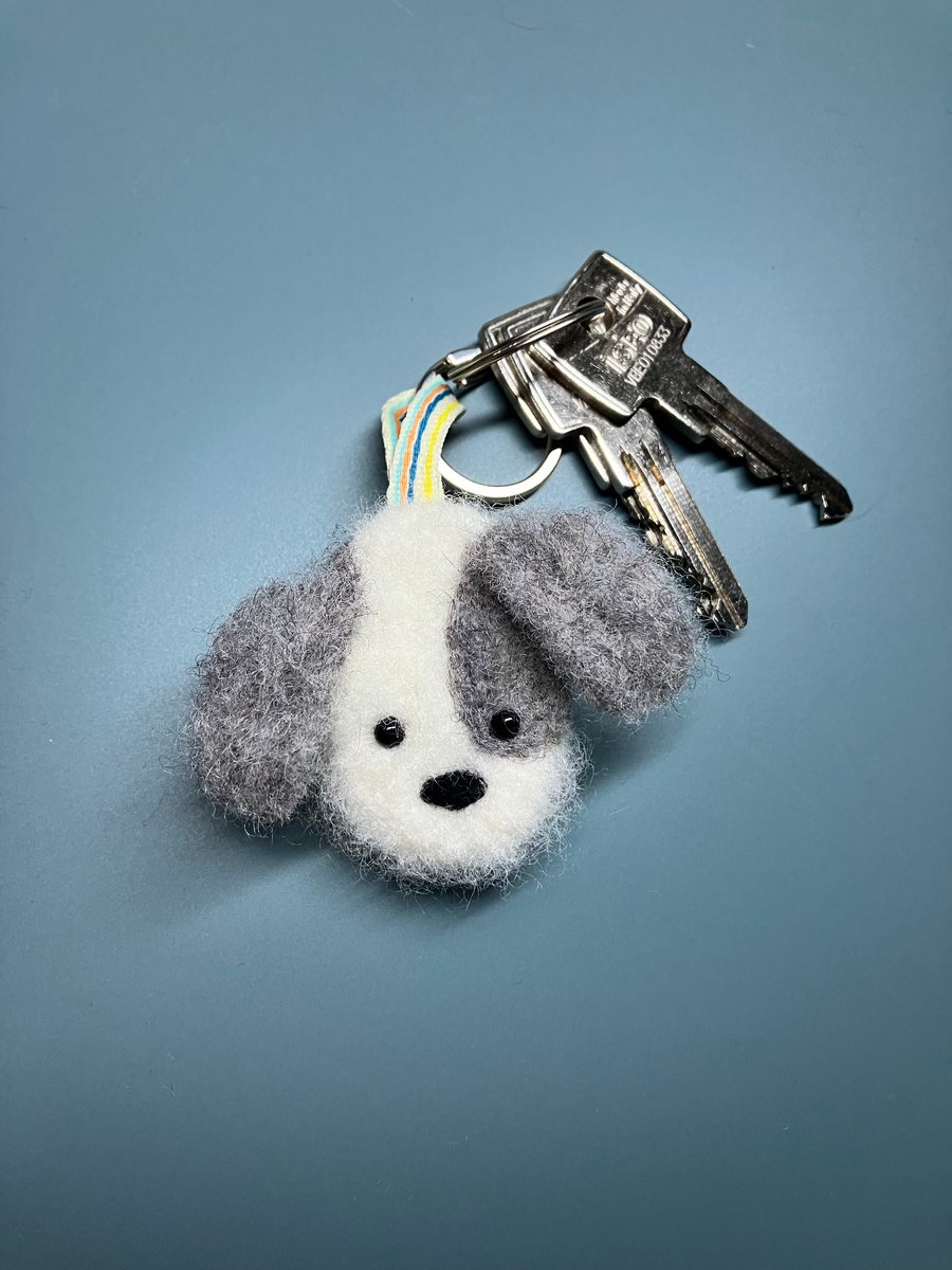 Cute Fuzzy Patch Dog Keyring