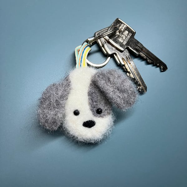 Cute Fuzzy Patch Dog Keyring