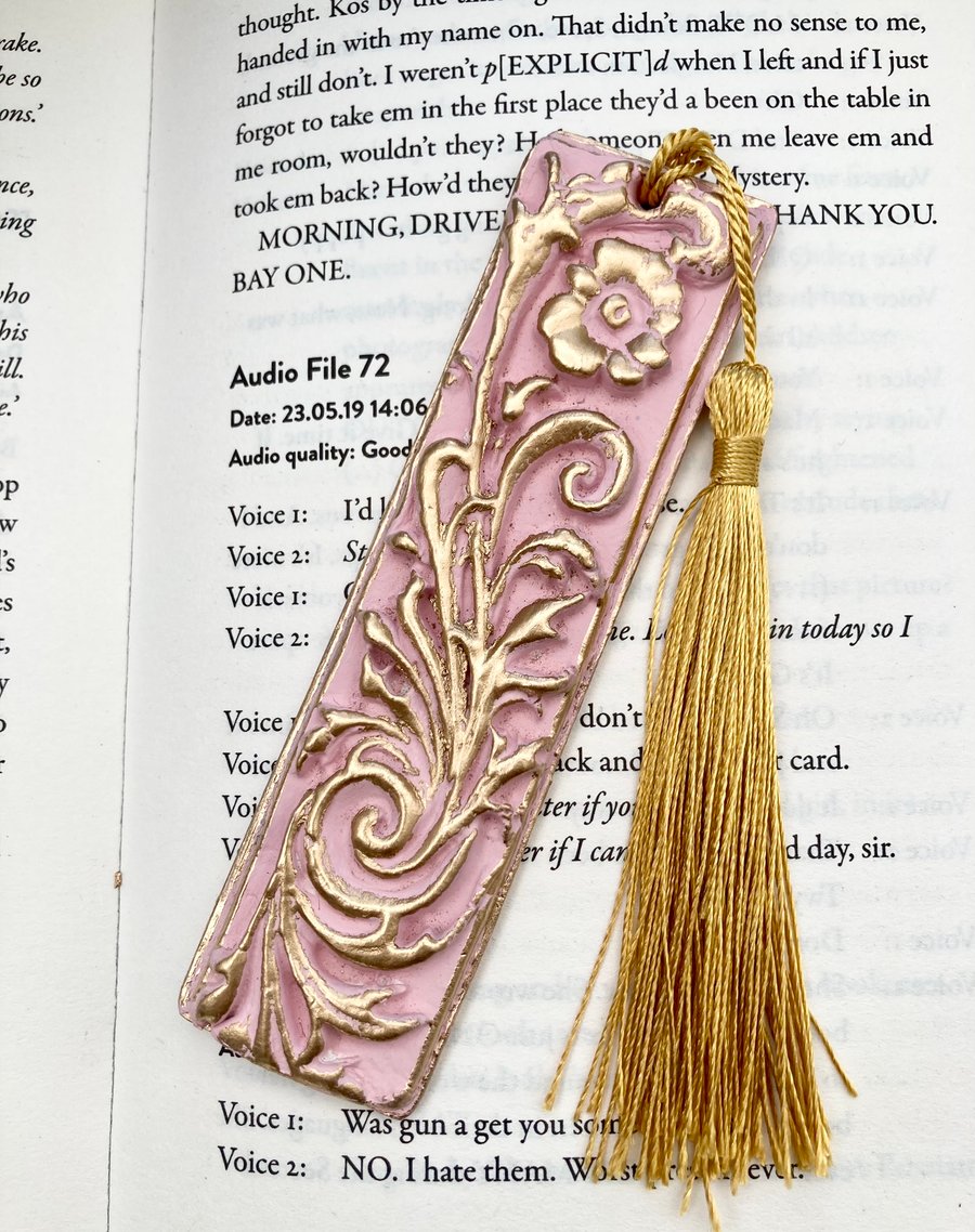 Pink & Gold Textured Architectural Bookmark With Tassel Handmade Book Lover Gift