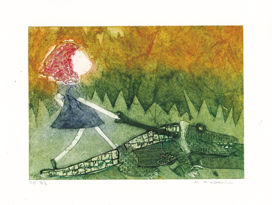 Walking the Crocodile - Collagraph Print