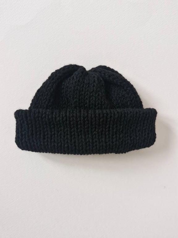 Black 3-6 Months Knitted Wool Beanie Unisex