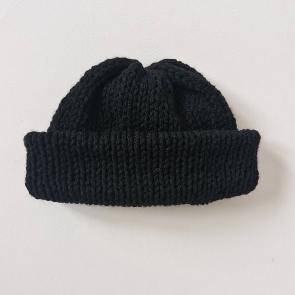 Black 3-6 Months Knitted Wool Beanie Unisex