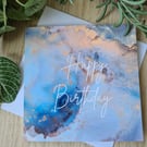 Alcohol ink print dark blue gold birthday card