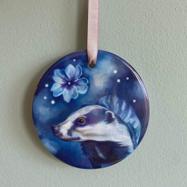 Ceramic Badger ornament - Christmas Tree Badger decoration, Badger gift