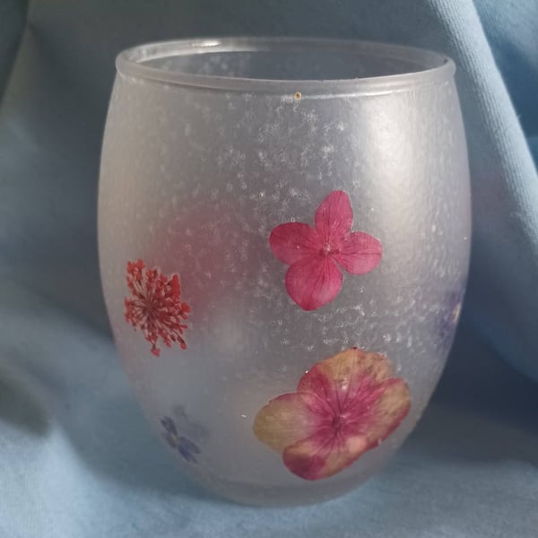 Tealight Candle Holder with Dried Pressed Flowers
