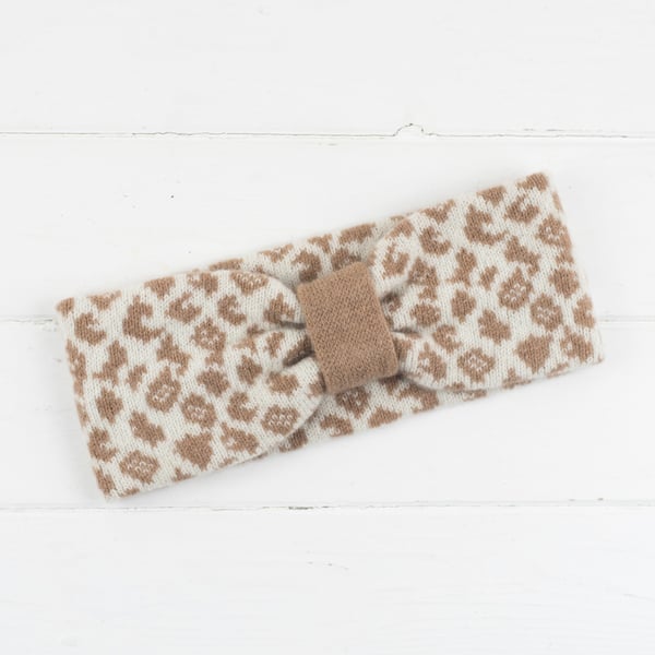 Leopard knitted headband - cream