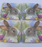 Set of 4 Decoupaged Rabbit coasters