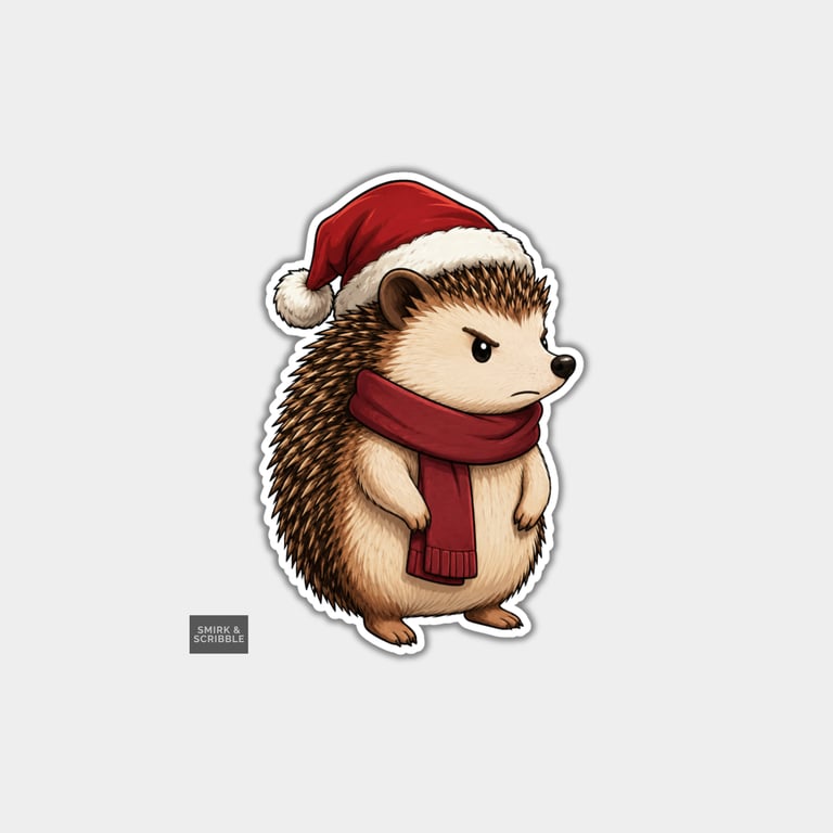 Unique Funny Christmas Sticker Xmas Decal For Adults - Cute Hedgehog