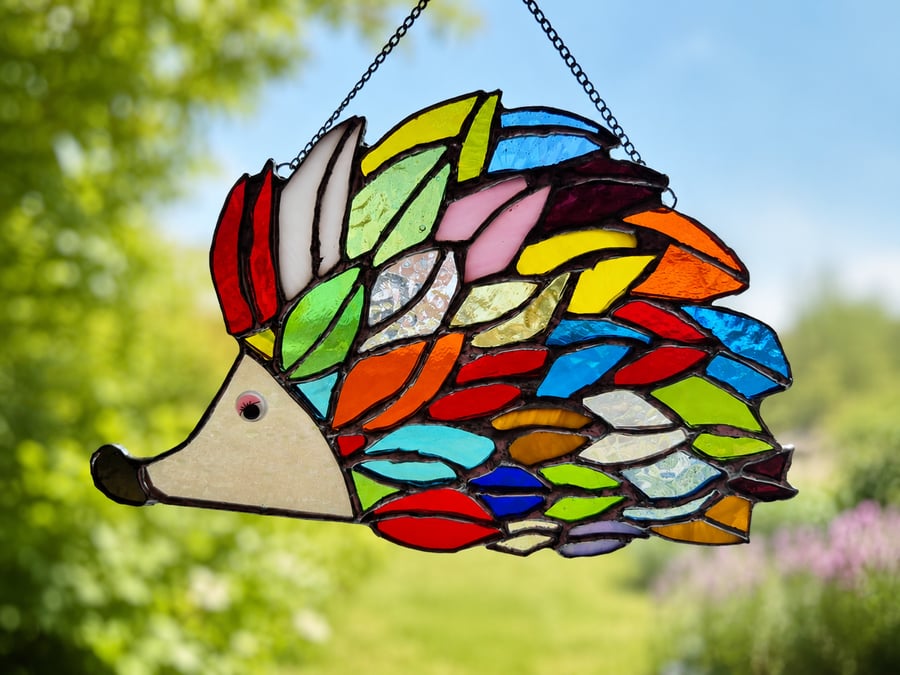 Handcrafted Rainbow Hedgehog Window Charm