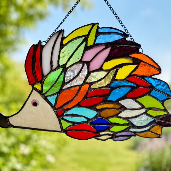 Handcrafted Rainbow Hedgehog Window Charm