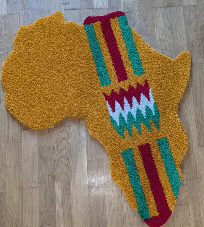 Kente Yellow Africa Rug - Handmade Afrocentric Textile Art