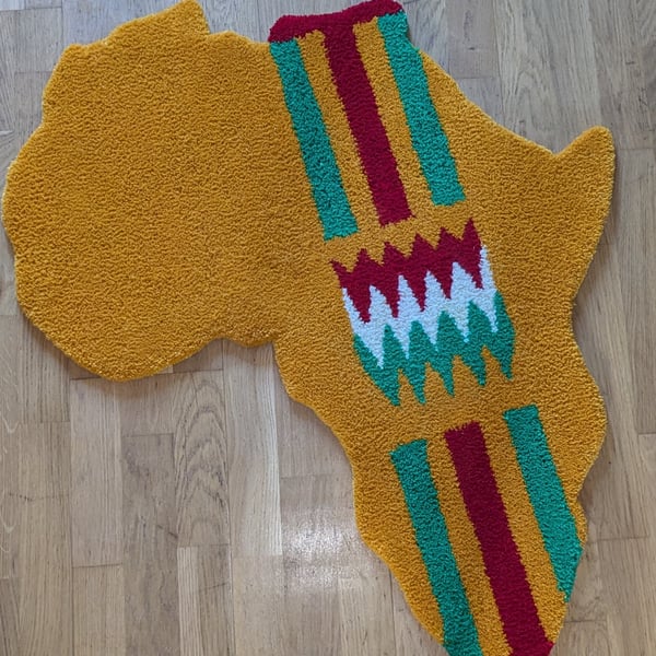 Kente Yellow Africa Rug - Handmade Afrocentric Textile Art