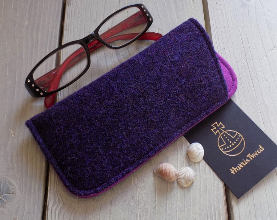 Harris Tweed eyeglasses case in deep purple