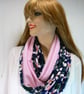 Infinity scarf (two tone, plain pink and floral navy print) - Image 3