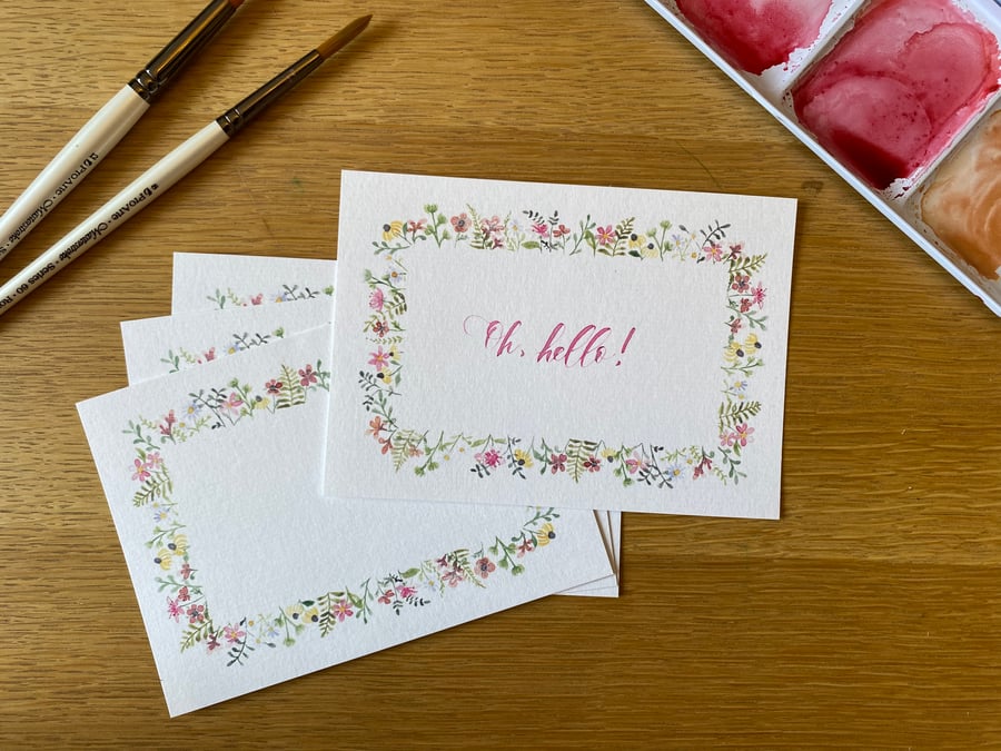 Set of 4 Hand Personalised Floral Watercolour A6 Notecards 