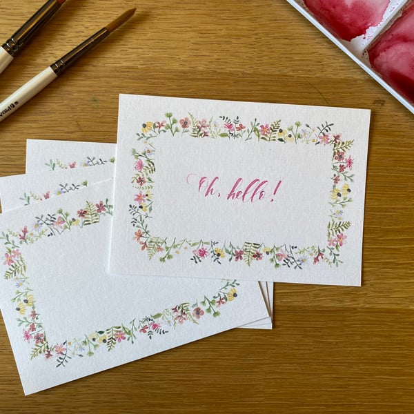 Set of 4 Hand Personalised Floral Watercolour A6 Notecards 